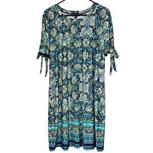 Tacera Blue Green Tie-Sleeve Dress Size Large